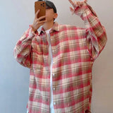 Riolio Plaid Shirts Men Autumn Chic Baggy Contrast Color Raw Edge Long Sleeve Japanese Style Handsome Youthful Popular Males Clothing