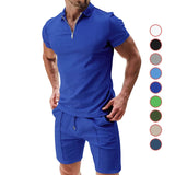 Riolio New Men's Suit Summer Casual Sportswear Waffle Solid Color Loose Lapels T-shirt and Shorts Two-Piece Set Free Shipping