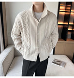 Riolio New Korean Style Jacquard Men Cardigan Jackets Fashion Luxury Knitted Button-down  Long Sleeve Sweater Coat Winter Warm Knitwear