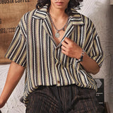 Riolio  Vintage Turn-down Collar Striped Knit Shirts Men's New Casual Button-up Cardigans Men Fashionable Short Sleeve Knit Slim Shirts