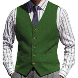 Riolio  Men Vest Brown Herringbone Solid Color V Neck Waistcoat For Wedding Business Banquet Work Formal Daily Casual Men Suit Vest