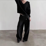 Riolio  Men's Black Wide Leg Pants Double Pleated Design Casual Business Trousers with Drape Effect Loose Straight Leg Streetwear Pants