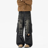 Riolio  Ripped Camo Jeans Men 2025 New Loose Straight Leg Denim Pants Outdoor Hiking Trousers Casual Comfort Street Style Fashion