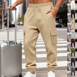Riolio  Men's Textured Cargo Pants Elastic Waist Drawstring Joggers with Pockets Casual Trousers