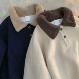 Riolio  Japanese Lamb Fur Corduroy Sweatshirt Women Autumn Winter Loose Ins Lazy Style Bfpolo Shirt Plus Velvet Thickened Jacket