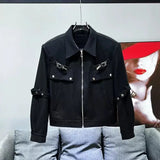 Riolio 2025 Autumn Metal Strap Design Jacket Korean Streetwear Men's Loose Handsome High Street High-end Versatile Workwear Jacket