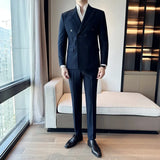 Riolio  Black Black Slim Fit Three Piece Suit Korean Style Double Breasted Autumn Winter Men's Fashionable AE Stock