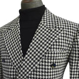 Riolio Houndstooth Men‘s Long Overcoat Casual Woolen Coat Peak Lapel Blazer Plaid Wedding Tuxedos One Piece Costume Homme Mariage