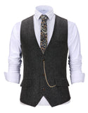 Riolio  V Neck Style Men's Suits Vest Herringbone Wool Classical Causal Slim Fit Men's Waistcoat With Pocket For Wedding Groomesmen