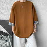Riolio  Spring Summer Men's Ice Silk T-shirts Women Oversized Plaid T-shirt Korean Style Casual Seven sleeves T-Shirt Male