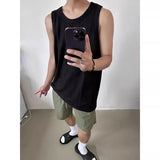 Riolio  Men's Black Ribbed Sleeveless Tank Top Crew Neck Loose Fit Casual Summer Vest