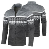 Riolio Men's Retro Jacquard Knit Cardigan Fashion Warm Zipper Pullover Casual Slim Collar Sweater Coat Men Outwear Street Wear S-3XL