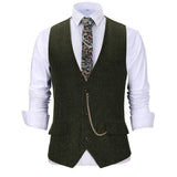 Riolio  V Neck Style Men's Suits Vest Herringbone Wool Classical Causal Slim Fit Men's Waistcoat With Pocket For Wedding Groomesmen