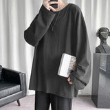 Riolio  Loose Long Sve round Ne T-irt for Men Spring Autumn Pure Color Base Layer irt Inner Wear Big Size Casual Faion
