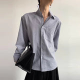 Riolio  Spring Men Blue Striped Long Sleeve Shirts Lapel Casual Minimalism Cardigan Tops Light Luxury Premium Korean Trendy Blouse M-3XL