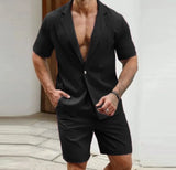 Riolio 2024 American Style New Men's Stylish Sets Solid Short Sleeved Blazer Shorts Leisure Streetwear Male Suit 2 Pieces S-5XL