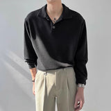 Riolio New Trendy Waffle Men Polo Shirt Leisure High Quality Solid Color Long Sleeve T-shirt Korean Fashion Autumn Loose Basic Shirts