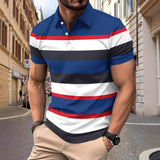 Riolio  New Summer Men's Striped Polo Shirts Fashion Lapel Button Short Sleeve Sports Polos Classics Business Casual Tops Male Tees