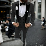 Riolio  Elegant 3 Piece Men's Velvet Tuxedo Suit Slim Fit Peak Lapel Blazer Vest And Pant Set for Business Wedding And Party