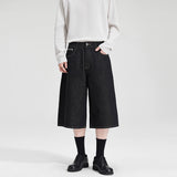 Riolio  Classic Baggy Men's Raw Jeans Calf-Length Summer Fashion Black Casual Loose Wide Leg Washed Denim Pants High Quality Clothes