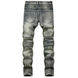 Riolio  New Men's Patchwork Vintage Biker Jeans Hip Hop Slim Straight Elastic Cycling Denim Pants Male Fashion Streetwear Trouser