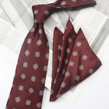Riolio  2PCS Neck Tie Set Casual Floral Printed Neckties Oversized 9cm Luxury Striped Silky Neck Ties For Men Pocket Square Groom Hanky