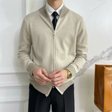 Riolio British Style Slim-fit Sweater with Stand-up Collar American Casual Color-blocked Zipper Cardigan Woolen Top Trendy Jacket Chic