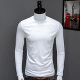 Riolio Men's Turtleneck Tops Casual Full Long Sleeve Solid Black Stretch Base Layer for Autumn Winter Stretch Kpop Designer T Shirt Men