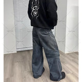 Riolio Japanese street fashion men Gothic Punk Style Scratched Washed Baggy Jeans Men Y2K Harajuku Retro Loose Casual Straight Pants High Street Fashion Streetwear