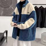 Riolio Thiened Lamb Velvet Jaet for plus Size Men Winter Warm Loose Fit Faionable Youth Zipper Closure  Color Casual Coat