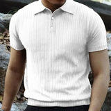 Riolio Summer Knit Men's Polo Shirt Business Casual Striped Lapel Short Sleeve Henry Shirt T-shirt Comfortable Men's Clothing