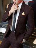 Riolio  Blazer Vest Pants Groom Wedding Dress Stage Party Suit Three Piece Set and Two Piece Set Mens casual business classic plaid suit