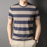 Riolio  100% Cotton High Quality Horizontal Stripes Simple Fashion Men's T-shirt Classic Timeless O Neck Tops Casual Unisex Kid's Tees