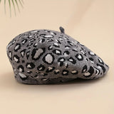 Riolio  Leopard Print Beret Hat, Autumn Winter New Vintage British Japanese Fashion Warm Versatile Painter Cap
