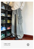 Riolio  Cargo Jeans Men Street Dance Loose Trousers Youth Trend Elastic Waist Pants Straps Decoration Big Pockets Workwear Hip Hop