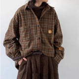 Riolio Spring and Autumn Vintage Striped Pocket Cargo Shirt for Men and Women College Style Simple Casual Long-sleeved Shirt