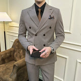Riolio  ( Blazers + Pants ) Boutique Fashion Solid Color Double-breasted Men's Casual Business Slim Suit 2-piece Set Groom Wedding Dress