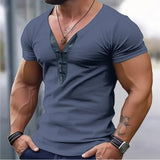 Riolio  Summer Men Slim T-Shirts Short Sleeve V Neck T Shirt Man Casual Gym Tops Running Tees Football Basketball Shirts Male Clothes