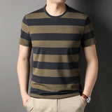 Riolio  100% Cotton High Quality Horizontal Stripes Simple Fashion Men's T-shirt Classic Timeless O Neck Tops Casual Unisex Kid's Tees