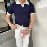 Riolio Summer Lapel Breathable Short Sleeve Temperament Men's Clothing Slim Korean Version Solid Color Trend Knitted POLO Shirt
