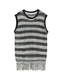 Riolio Striped Mesh Vest for Men Vintage Knit Tank Tops Sleeveless Tee Male Casual Summer Beach Japanese Streetwear Hip Hop