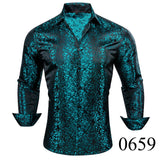 Riolio Luxury Silk Shirts for Men Black Floral Spring Autumn Embroidered Button Down Tops Regular Slim Fit Male Blouses Breathable