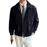 Riolio  Men Casual Corduroy Jacket with Lapel Collar Full Zipper Closure Workwear Loose Fit Coat Outerwear Cardigan for Daily Use
