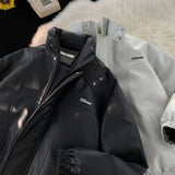 Riolio  Winter men and women trendy and personalized PU leather jacket for couples loose and thick motorcycle suit stand up collar top