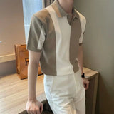 Riolio  Men's Summer Youth Loose and Versatile Lapel Shirt Student Handsome Slim Men's Short-sleeved Breathable Top
