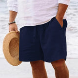 Riolio Men's summer cotton and linen shorts with drawstring elastic waist, straight legs, solid color, breathable daily beach capris