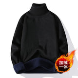 Riolio black turtleneck outfit Men New Sweater Autumn Winter Knitted Turtleneck Thick Fleece Inside Solid Color Pullovers Men Casual Sweater Pullovers