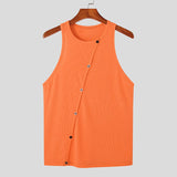 Riolio Irregular Button Down Solid Color Tank Tops Men Casual Sexy Tight O Neck Sleeveless Cardigan Tees Vintage S-5XL Summer