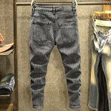 Riolio  Spring and Autumn New Classic Fashion Retro Striped Small Foot Pants Men's Casual Slim Comfortable High-Quality Jeans 28-36