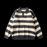 Riolio American autumn and winter high street men and women trendy personalized striped lapel shirts for couples loose retro casual top